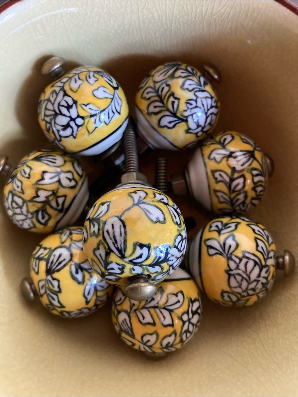 Decorative Ceramic Knobs in Yellow, White & Black Floral Pattern Set of 8 (NWOT) - Picture 2 of 10